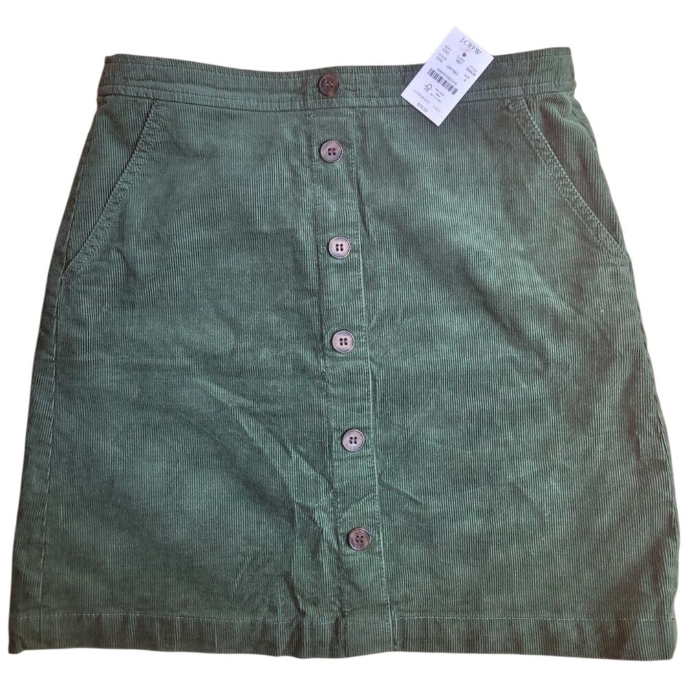 J.Crew NWT Green Corduroy Button Front Mini Skirt Size 4